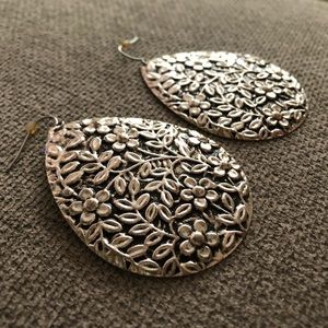 Silver Floral Teardrop Earrings